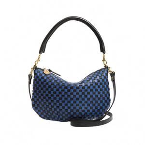 NEW CLARE V. women's petit moyen messenger bag in black/cobalt woven checker